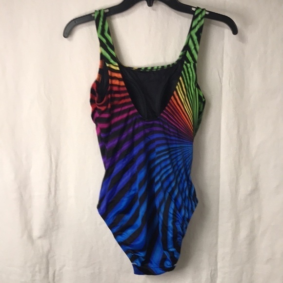 ROBBY Len Women’s Swimsuit Size 12 Rainbow Multi Color stripe Structured cup EUC - Picture 6 of 12